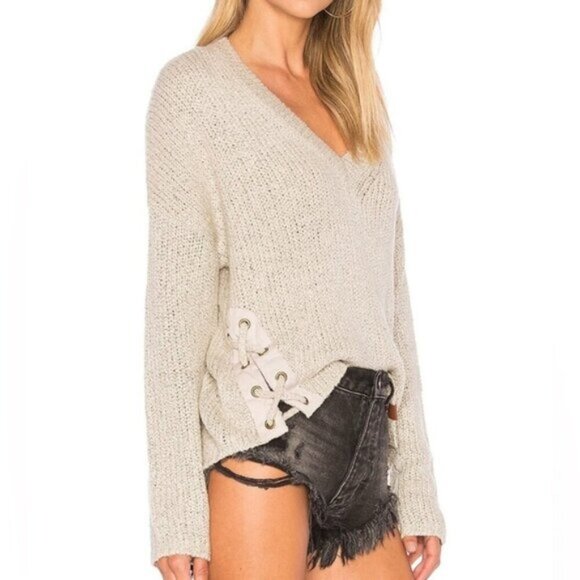 One Teaspoon Saints & Roses Sweater Chunky Knit Lace Up V-neck Size XXS - Picture 12 of 16